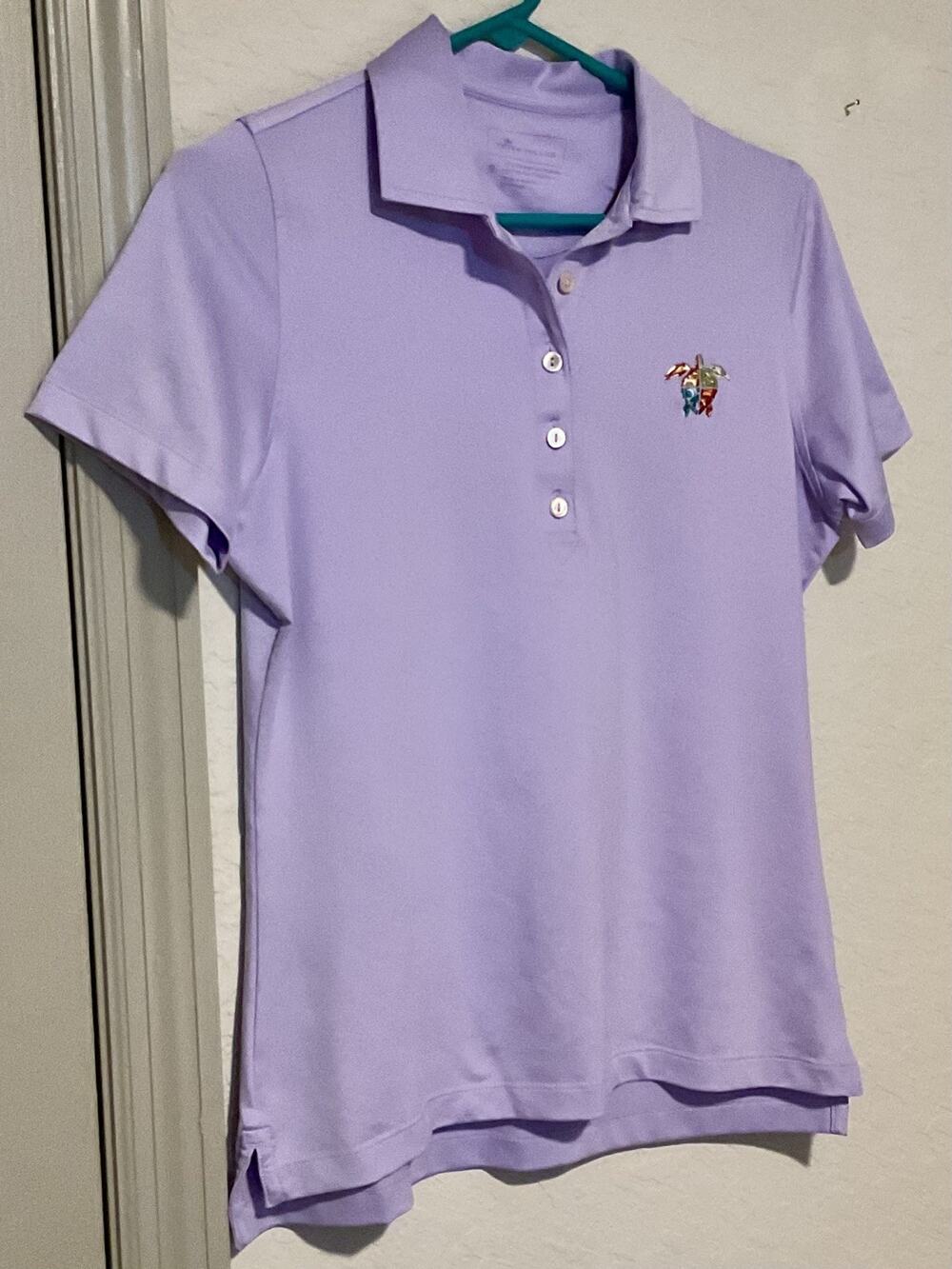 Peter Millar Womens Purple Polo Shirt Short Sleeve Golf Embroidered Turtle Sz S